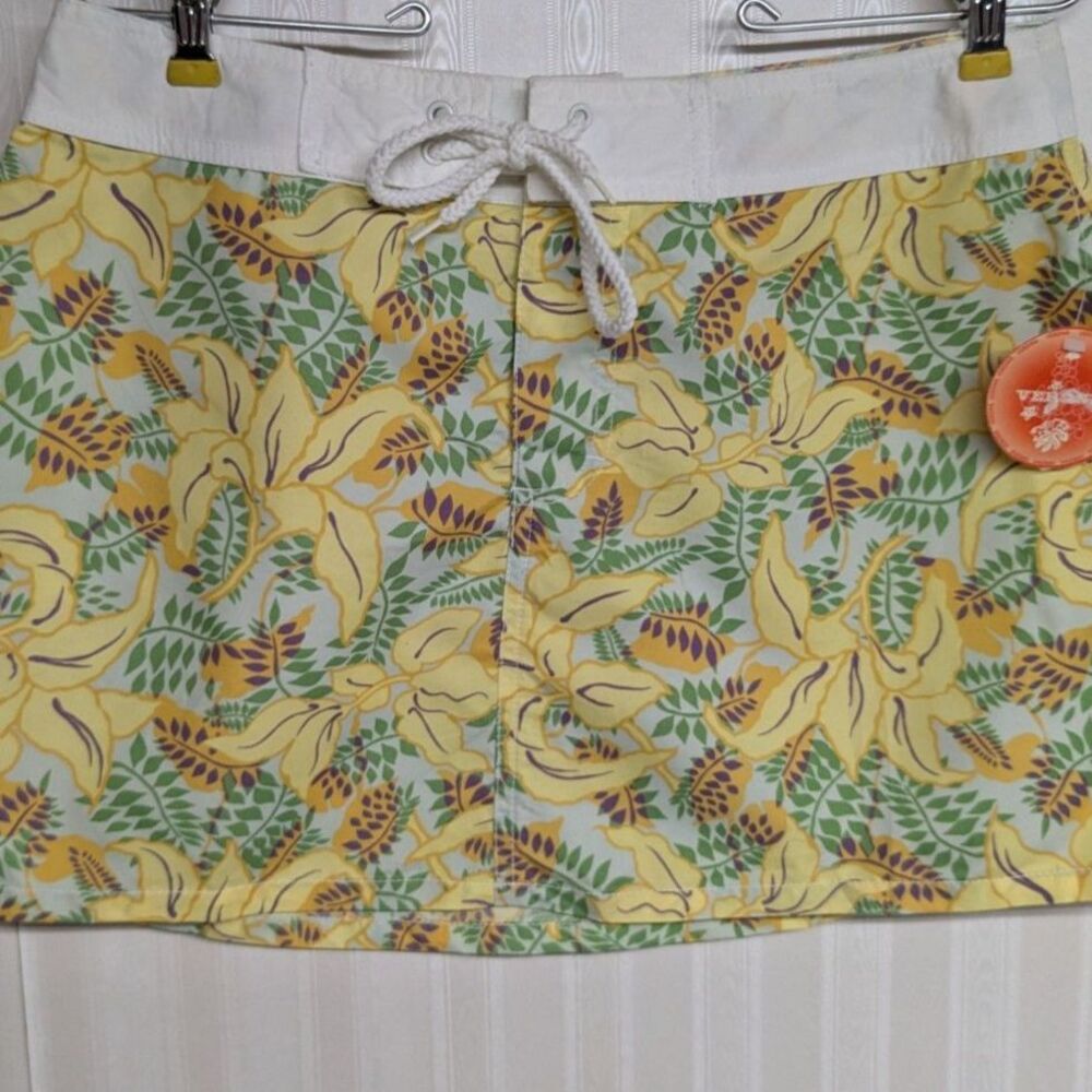 NEW Verona Mini Skirt Large Swim Coverup Tropical Print Botanical Y2K 90s Yellow - Picture 6 of 6